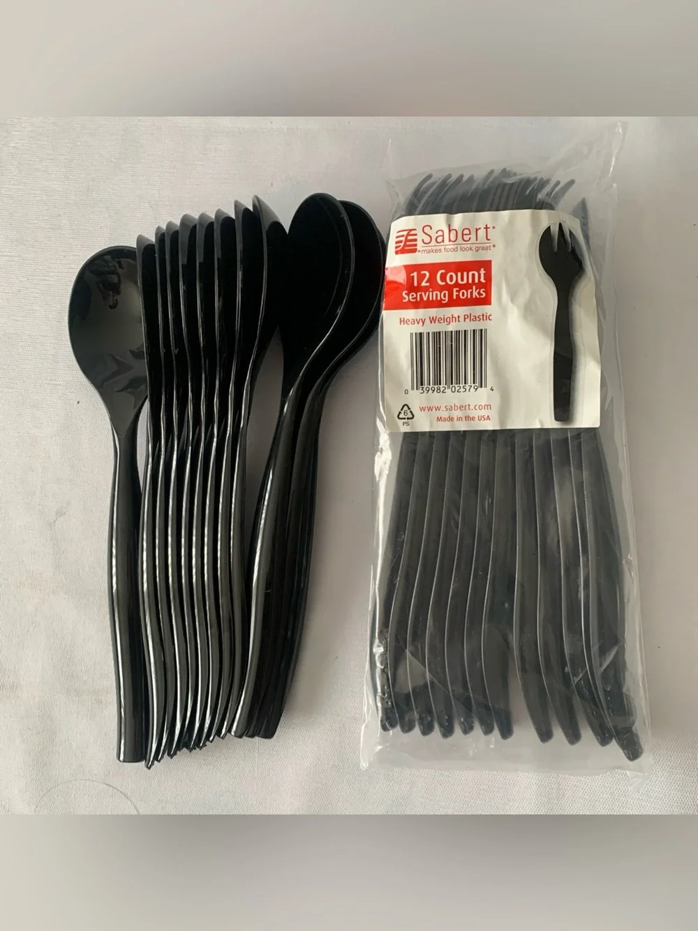 Set Off 12 Spoons 12 Forks Serving Black Heavy Weight Plastic Disposable Party